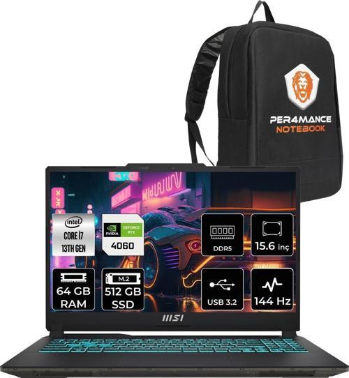 Cyborg 15 A13Vf3 İ7-13620H 64Gb 512Gb Ssd Rtx4060/8Gb 15.6" Fhd 144Hz Fdos & Per4 Çanta