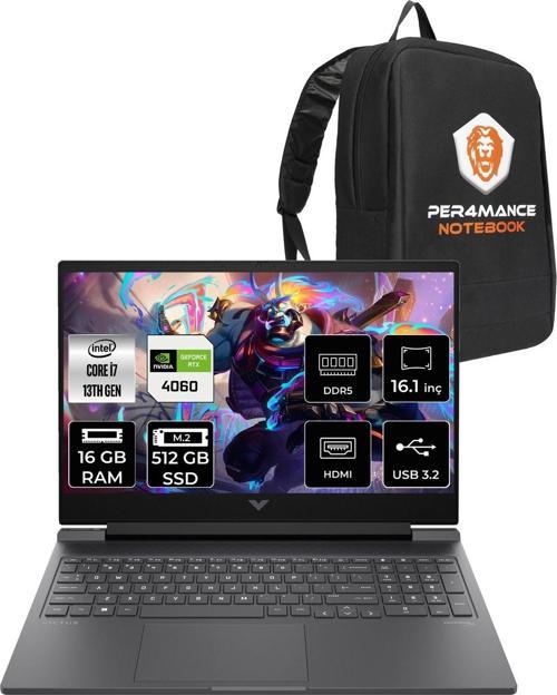 Victus 16 İ7-13700H 16Gb 512Gb Ssd Rtx4060/8Gb 144Hz 16.1'' Fhd Fdos 8B5Y3Ea & Per4 Çanta