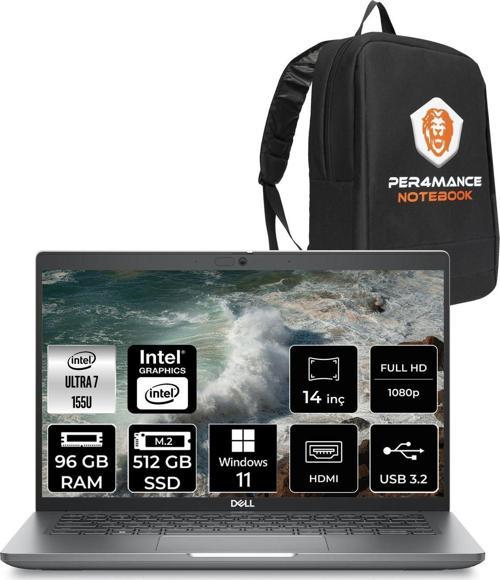 Latitude 5450 Ultra 7 155U 96Gb 512Gb Ssd 14'' Fhd W11P Taşınabilir Bilgisayar Per4 Çanta