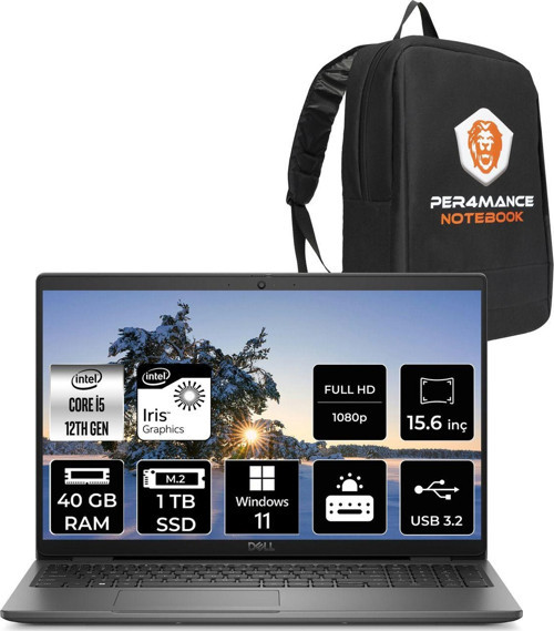 Latitude 3540 Intel Core İ5 1235U 40Gb 1Tb Ssd 15.6" Fhd W11P & Per4 Çanta