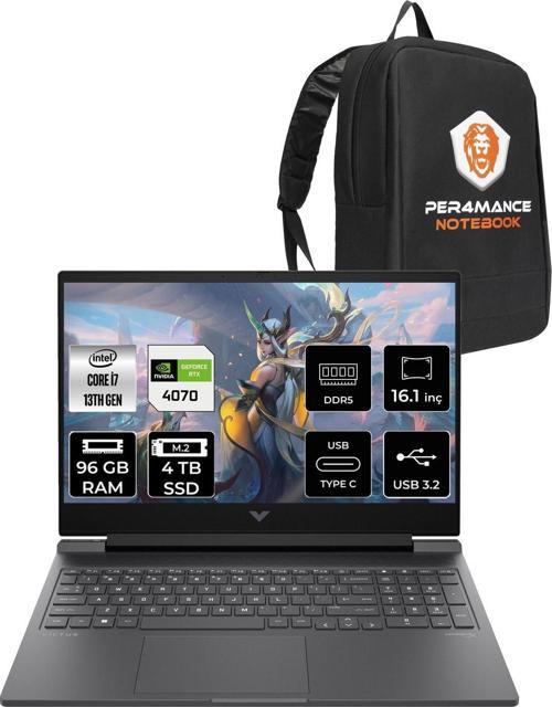 Victus 16 İ7 13700H 96Gb Ddr5 4Tb Ssd Rtx4070/8Gb 144Hz 16.1'' Fdos Gaming Laptop & Per4 Çanta