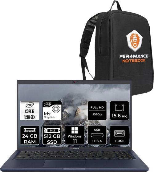 Expertbook B1 İ7 1255U 24Gb Ram 512Gb Ssd 15.6" Fhd W11P Taşınabilir Bilgisayar & Per4 Çanta