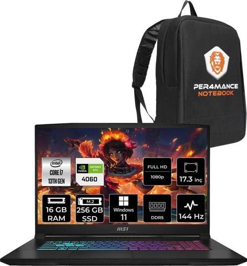 Katana 17 B13Vfk37 İ7 13620H 16Gb 256Gb Ssd Rtx4060/8Gb 105W 17.3" Fhd 144Hz W11H & Per4 Çanta