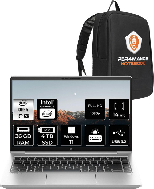 Probook 440 G10 Intel Core İ5 1335U 36Gb 4Tb Ssd 14" Fhd W11H & Per4 Çanta