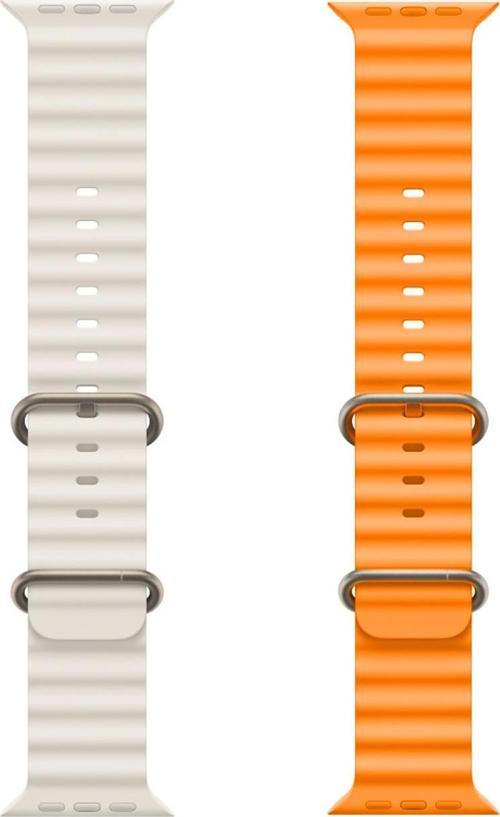 2 Adet 42-49mm Yeni Nesil Apple Uyumlu Akıllı Saat Kordonu Silikon Beyaz ve Turuncu