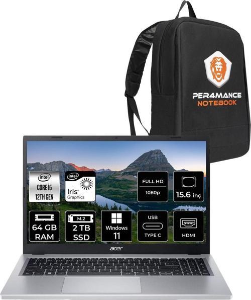 Aspire 3 İ5 1235U 64Gb Ram 2Tb Ssd 15.6'' Fhd W11P Taşınabilir Bilgisayar & Per4 Çanta