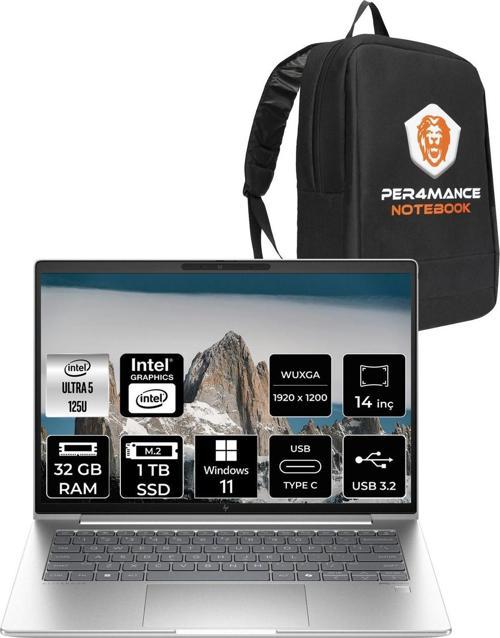 Elitebook 640 G11 İntel Core Ultra 5 125U 32Gb 1Tb Ssd 14'' Wuxga W11P A23E1Ea & Per4 Çanta