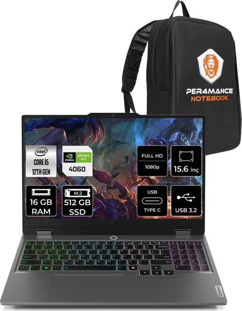 Loq 15Iax9 İ5-12450Hx 16Gb 512Gb Ssd 105W Rtx4060/8Gb 15.6" Fhd Fdos & Per4 Çanta