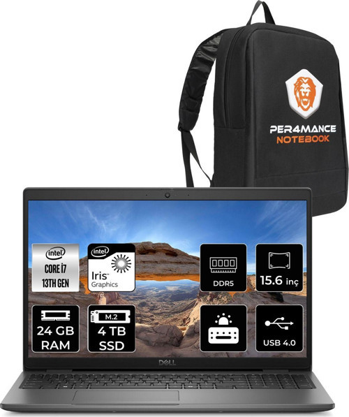 Latitude 3550 İ7 1355U 24Gb 4Tb Ssd 15.6'' Fhd Fdos Dizüstü Bilgisayar & Per4 Çanta