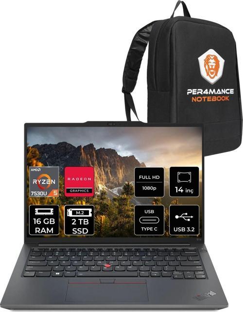 Thinkpad E14 G5 R5 7530U 16Gb 2Tb Ssd 14'' Wuxga Fdos Dizüstü Bilgisayar & Per4 Çanta