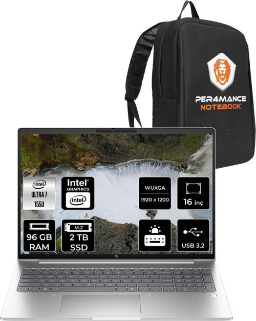 Probook 460 İntel Core Ultra 7 155U 96Gb 2Tb Ssd 16'' Wuxga Fdos A23Bcea & Per4 Çanta