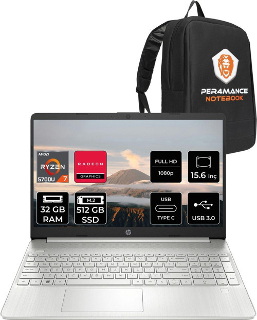 15S-Eq2000Nt R7 5700U 32Gb Ram 512Gb Ssd 15.6'' Full Hd Fdos Dizüstü Bilgisayar & Per4 Çanta