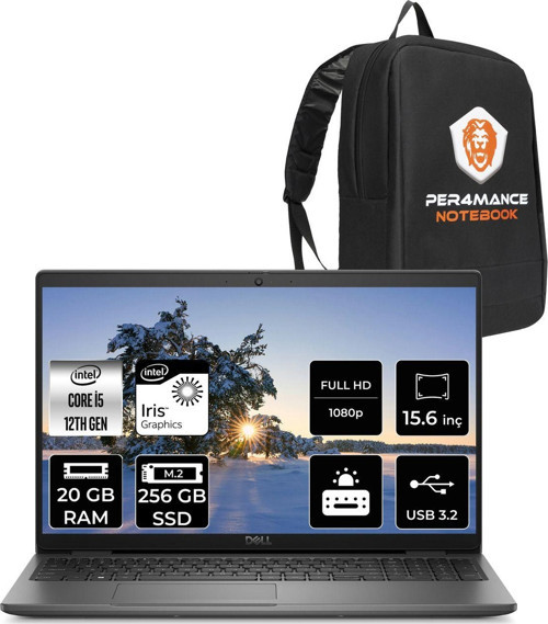 Latitude 3540 Intel Core İ5 1235U 20Gb 256Gb Ssd 15.6" Fhd Fdos & Per4 Çanta
