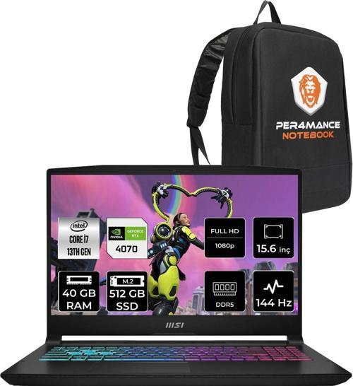 Katana 15 B13Vgk İ7 13620H 40Gb 512Gb Ssd Rtx4070/8Gb 105W 15.6" Fhd 144Hz Fdos & Per4 Çanta