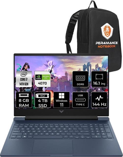 Victus 16  İ7-14700Hx 8Gb Ram 4Tb Ssd Rtx4070/8Gb 144Hz 16.1 Fhd W11Pro 9J221Ea & Per4 Çanta