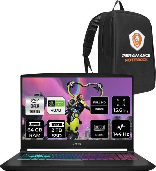 Katana 15 B13Vgk İ7 13620H 64Gb 2Tb Ssd Rtx4070/8Gb 105W 15.6" Fhd 144Hz Fdos & Per4 Çanta