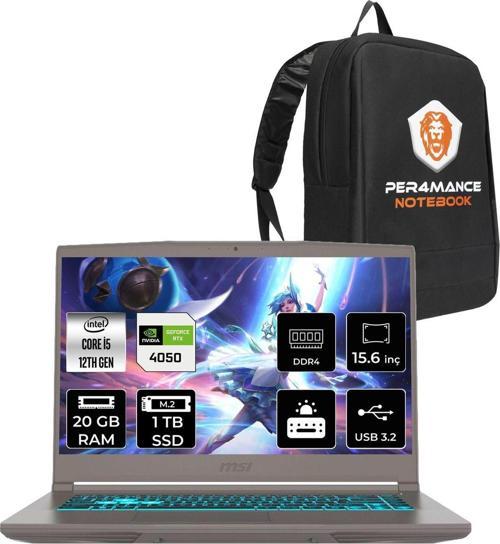 Thin 15 İ5 12450H 20Gb 1Tb Ssd Rtx4050/6Gb 15.6" Fhd 144Hz Fdos B12Ve27Tr & Per4 Çanta