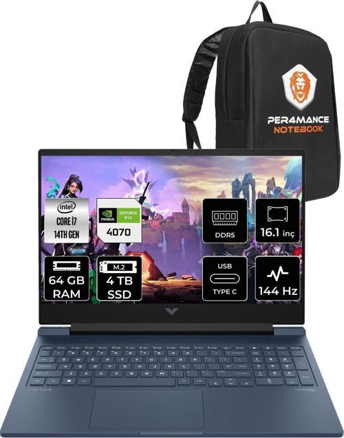 Victus 16  İ7-14700Hx 64Gb Ram 4Tb Ssd Rtx4070/8Gb 144Hz 16.1 Fhd Fdos 9J221Ea & Per4 Çanta