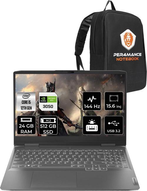 Loq  İ5-12450H 24Gb 512Gb Ssd Rtx3050/6Gb 15.6" Fhd 144Hz Fdos 82Xv00Wytx & Per4 Çanta