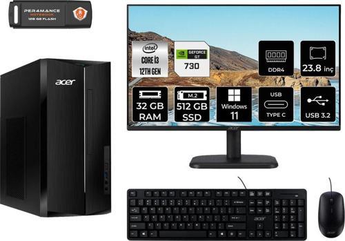 Aspire Tc1760 İ3 12100 32Gb 512Gb Ssd Gt730/4Gb W11P Dt.Bhuem.004 Masaüstü Pc & 23.8" Monitör