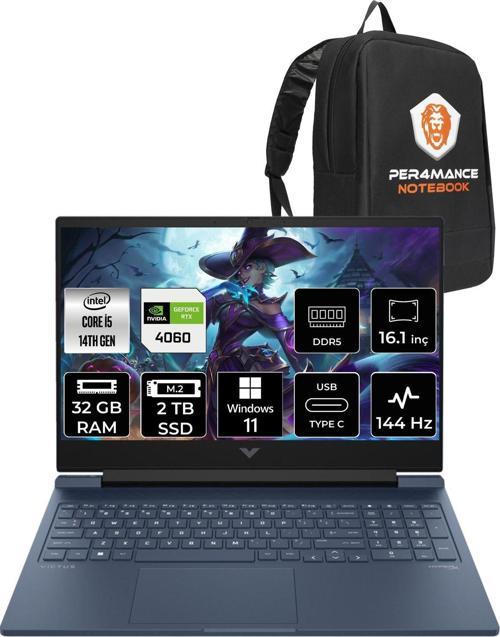 Victus 16  İ5-14500Hx 32Gb Ram 2Tb Ssd Rtx4060/8Gb 144Hz 16.1 Fhd W11Pro 9J260Ea & Per4 Çanta