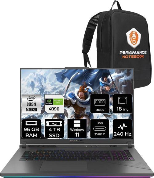 Rog Strix G18 İ9-14900Hx 96Gb 4Tb Ssd Rtx4090/16Gb 240Hz 18" Wqxga W11P N6100 & Per4 Çanta