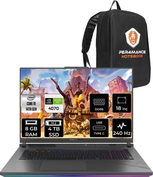 Rog Strix G18 İ9-14900Hx 8Gb 4Tb Ssd Rtx4070/8Gb 240Hz 18" Wqxga Fdos N6002 & Per4 Çanta