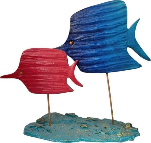 Kaideli Ayaklı 2'Li Balık Dekoratif Obje, Biblo 29 Cm
