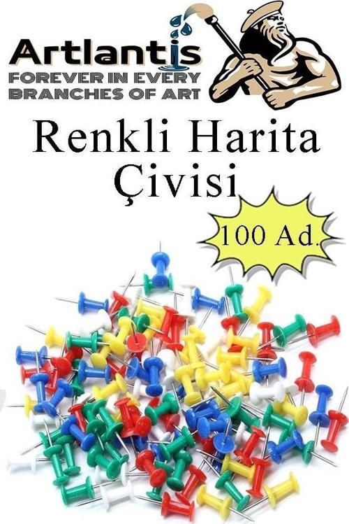 Harita Çivisi Renkli 100 lü 1 Paket Renkli Mantar Pano Raptiyesi Pano İğnesi Ofis Okul Büro Renkli Harita Çivisi