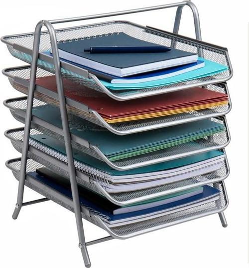 5 li Metal Evrak Rafı Gri 1 Paket Masaüstü A4 Dosya Düzenleyici Kağıt Tepsisi Metal Çelik Fileli Beş Katlı Hareketli
