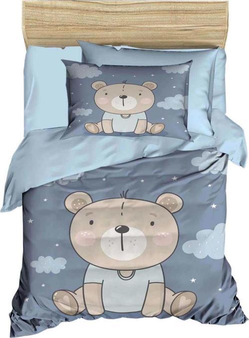 Dijital Baskılı 3d Pamuklu Yenidoğan Bebek Nevresim Takımı Blue Bear