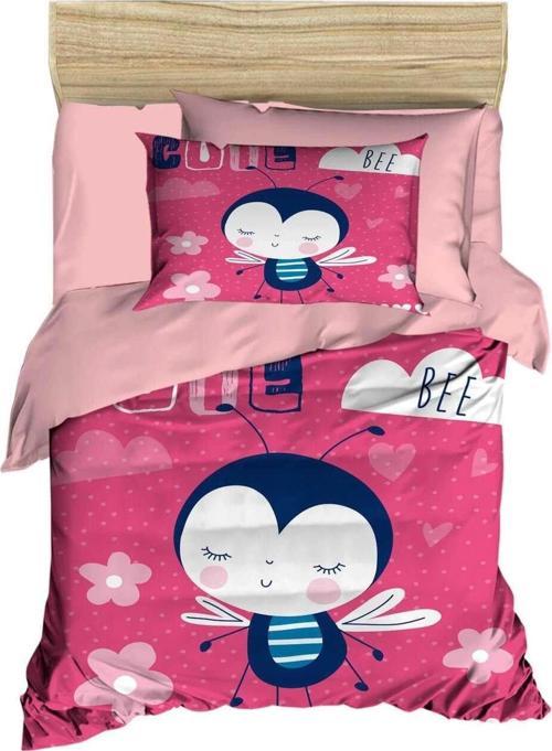 Dijital Baskılı 3d Pamuklu Yenidoğan Bebek Nevresim Takımı Cute Bee Pink