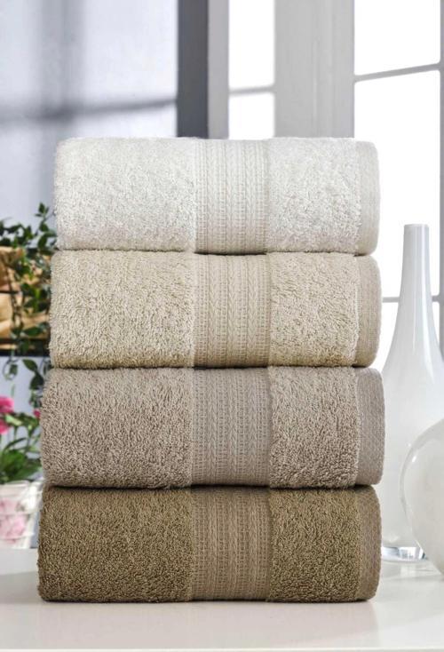 4 Lü El Yüz Havlu Seti %100 Pamuklu Gökkuşağı 50x85 Cm Kahve