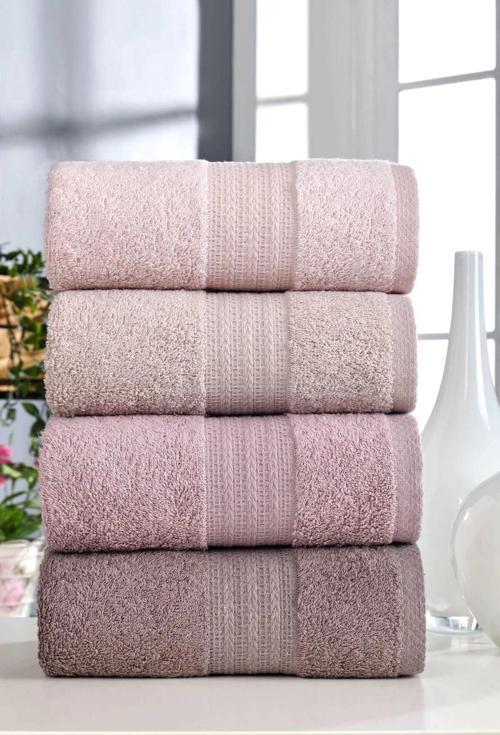 4 Lü El Yüz Havlu Seti %100 Pamuklu Gökkuşağı 50x85 Cm Pudra