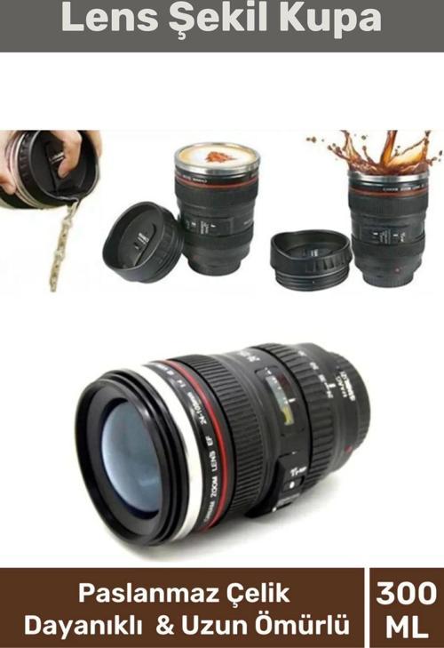 Objektif Görünümlü Sevgili Lens Kupa Çelik Kahve Çay Termos Paslanmaz Çelik Mug Bardak
