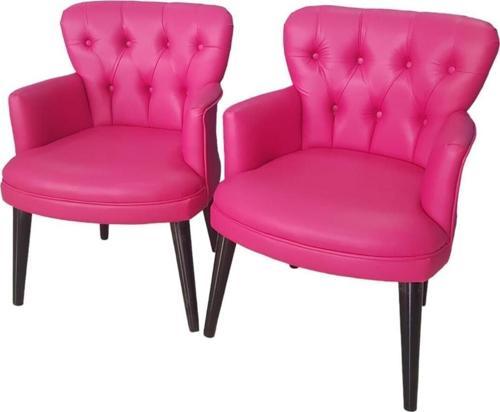 2 Tekli Pembe Deri Ofis Koltuğu Bekleme Koltuğu Çalışma Masa Sandalyesi Berjer