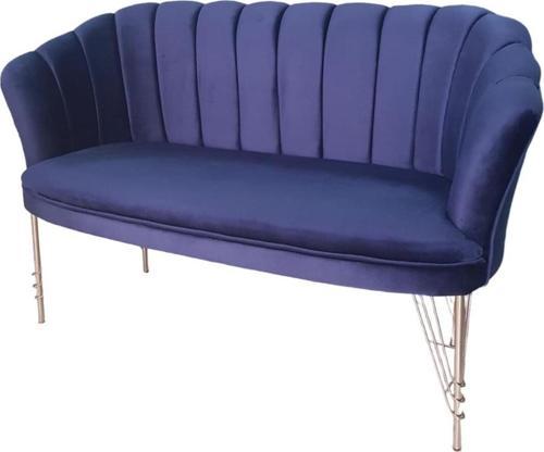 İkili Gümüş Metal Ayaklı Mavi Kumaşlı Berjer Ofis Koltuk Takımı Çay Seti Koltuk 2'Li