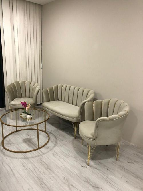 Papatya Çay Seti - Büro Cafe Restoran Kuaför Otel Kamu İçin Vizon Kumaş Telli Metal Ayaklı 2 1 1