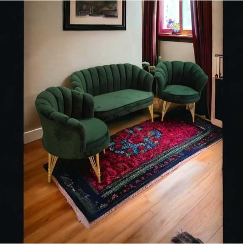 Yeşil Renk Kumaş Metal Ayak Çay Seti Koltuk Takımı Bekleme- Ofis Koltuk Takımı