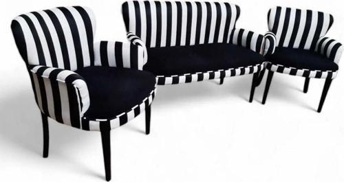 Zebra Siyah Kumaşlı Ahşap Beyaz Ayaklı Çay Seti Koltuk Takımı Ofis Koltuğu Bekleme Koltuğu