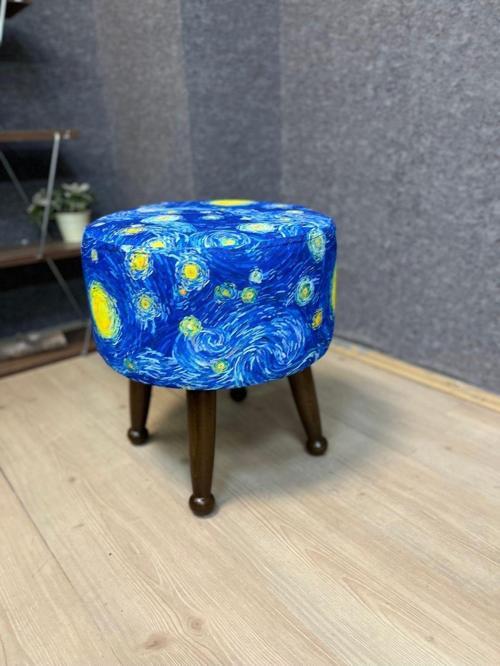 Miskin Ceviz Yıldızlı Gece Ahşap Ayak Uzatma Pufu Makyaj Koltuğu Tabure
