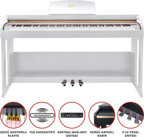 Jwin Sapphire SDP-214 Çekiç Aksiyonlu 88 Tuşlu Dijital Piyano - Beyaz