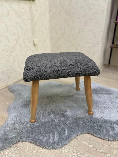 Trend Naturel Teddy Antrasit Ahşap Ayak Uzatma Pufu Makyaj Koltuğu Tabure