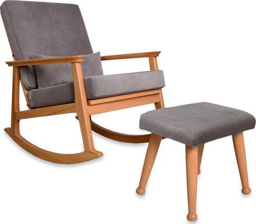 İskandinav Naturel Antrasit Minderli Puflu Sallanan Sandalye Dinlenme Koltuğu