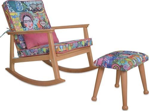 İskandinav Puflu Naturel Diego Minderli Puflu Sallanan Sandalye Dinlenme Koltuğu