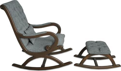 Rustik Ceviz Gri Keten Sallanan Sandalye Dinlenme Emzirme Baba Tv Koltuğu