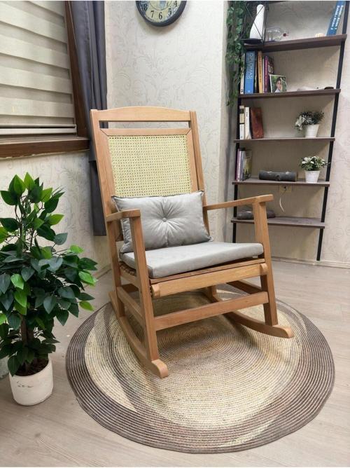 Veranda Naturel Vizon Minderli Hasırlı Sallanan Sandalye Hazeranlı Dinlenme Koltuğu