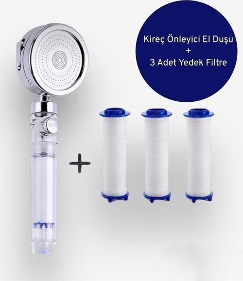 (Kireç Önleyici)Yüksek Basınçlı,Su Tasarruflu El Duşu Ve 3 Adet Yedek Filtreli
