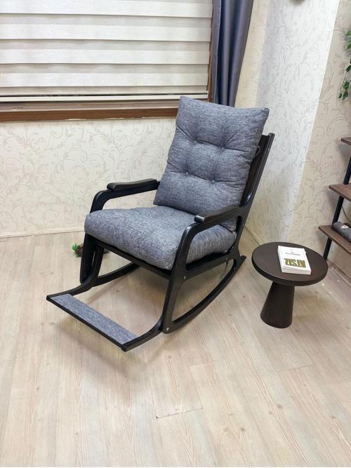 Kontes Siyah-Keten Gri Dolgu Minderli Sallanan Sandalye Dinlenme Koltuğu