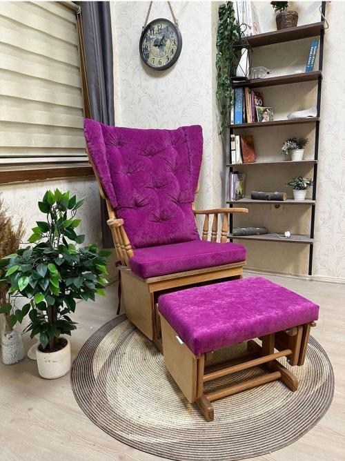 Mama Puflu Naturel Fuşya Minderli Sallanan Sandalye Emzirme Koltuğu